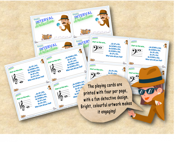 sight reading music card game, ready to print and play, intermediate level