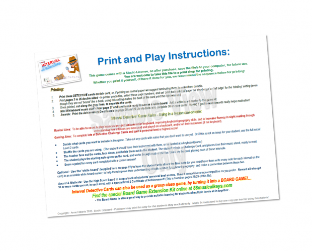 sight reading card game elementary level print and play