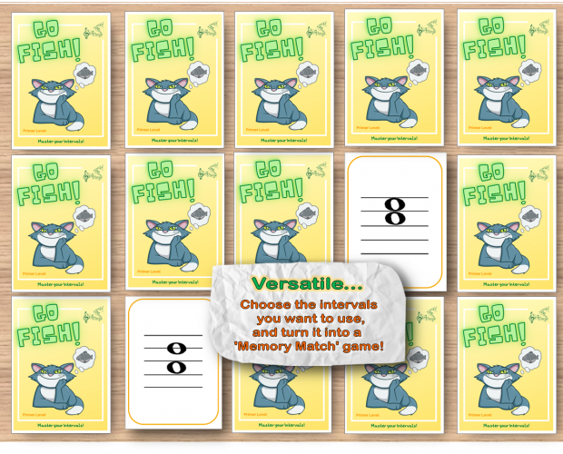 musical intervals card game, ready to print, ready to play, beginners sight reading