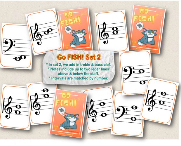 fun musical intervals card game, ready to print, ready to play, elementary level sight reading