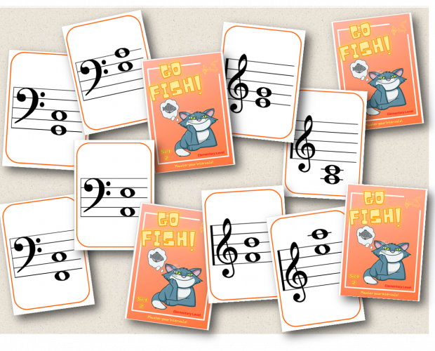 fun musical intervals card game, ready to print, ready to play, elementary level sight reading