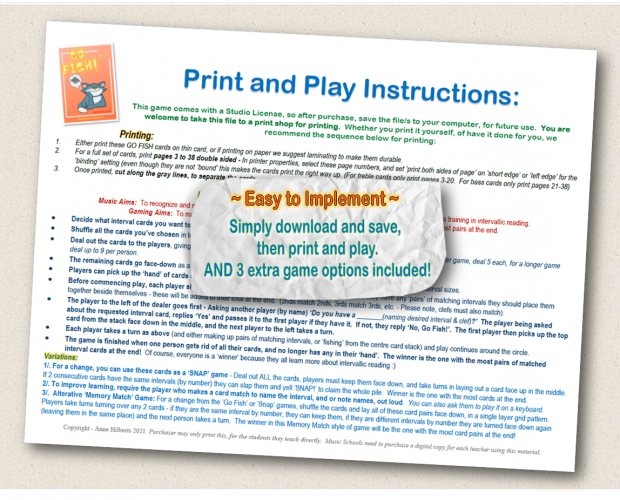 fun musical intervals card game, ready to print, ready to play, elementary level sight reading