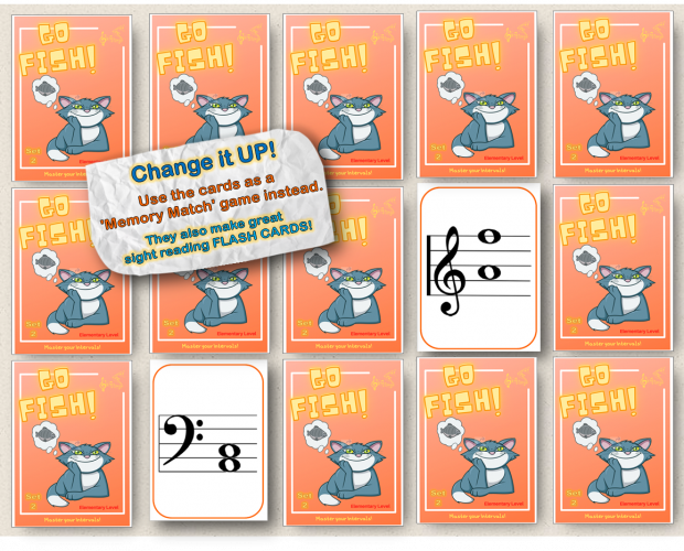 fun musical intervals card game, ready to print, ready to play, elementary level sight reading