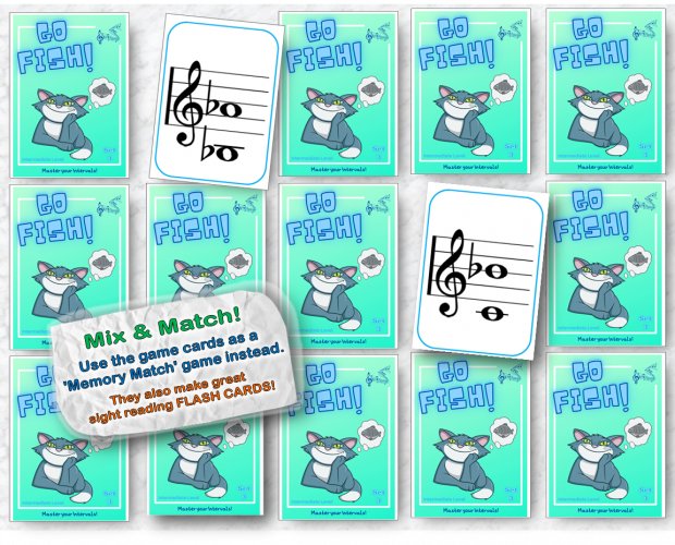 fun game for pitch reading musical intervals, ready to print, ready to play, multiple levels